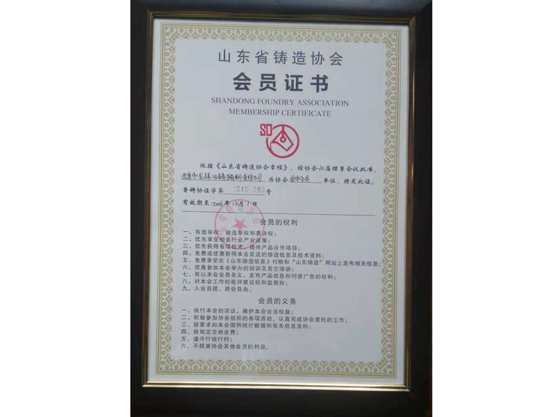 Shandong Foundry Association member certificate